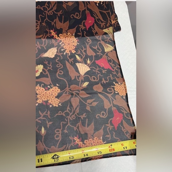 100% Silk Scarf Rectangle Sheer Made in Korea Black Brown Red Yellow Floral - Picture 12 of 12